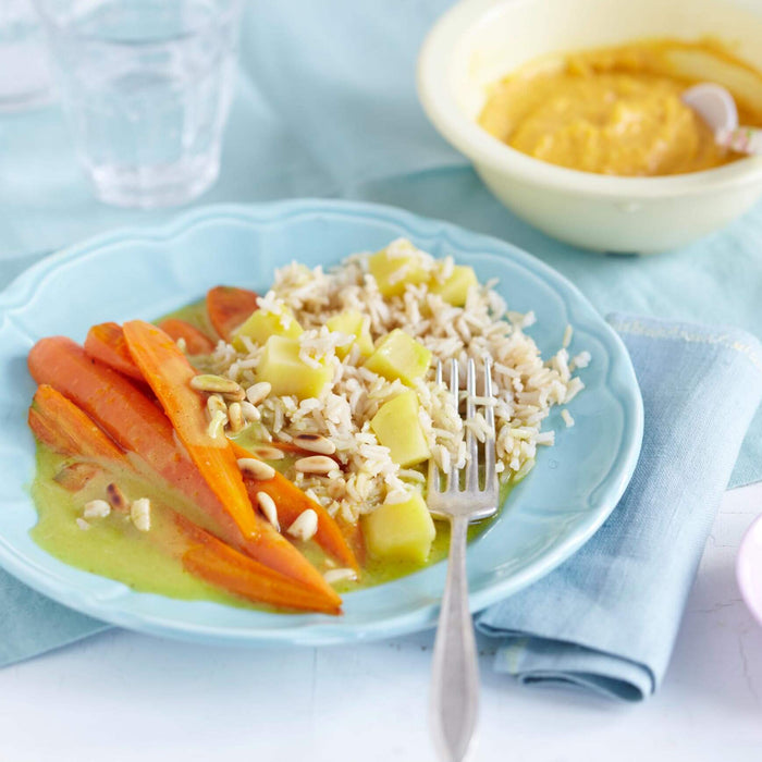 Kokos-Reis-Brei und Karottencurry