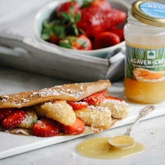 Buchweizenpfannkuchen mit Kokos-Banane und Agaven-Crème