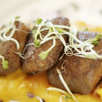 Veganer Süßkartoffelbrei mit Pflanzenfleisch