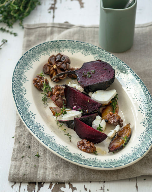 Trio aus Roter Bete, Ziegenkäse und Walnüssen