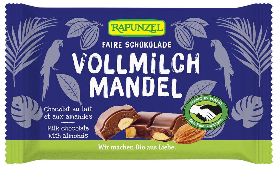 Rapunzel - Vollmilch Schokolade mit ganzen Mandeln bio, 100g