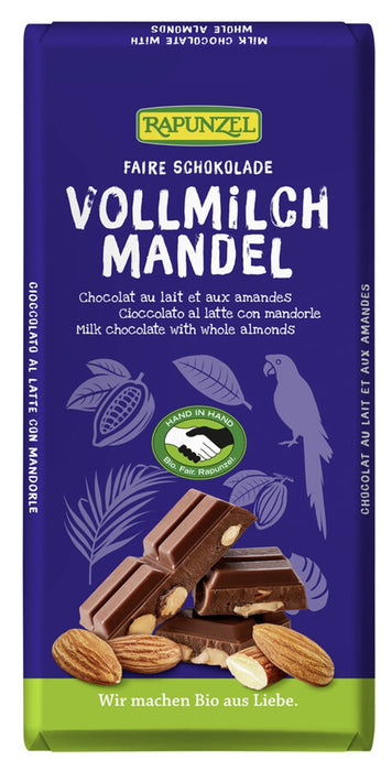 Rapunzel - Vollmilch Schokolade mit ganzen Mandeln bio, 200g
