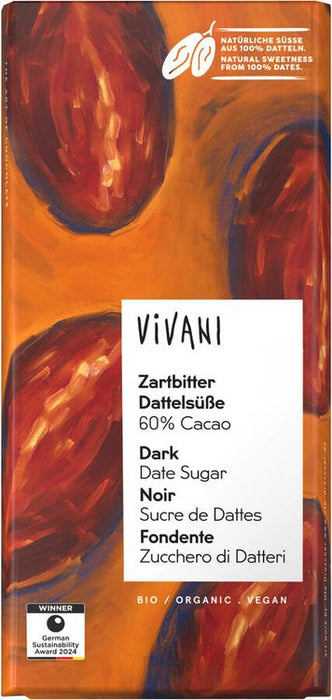 Vivani - Zartbitter Dattelsüße 60% Cacao, 80g