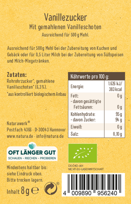 Natura -  Vanille-Zucker mit Rohzucker 5er-Pack bio, 40g