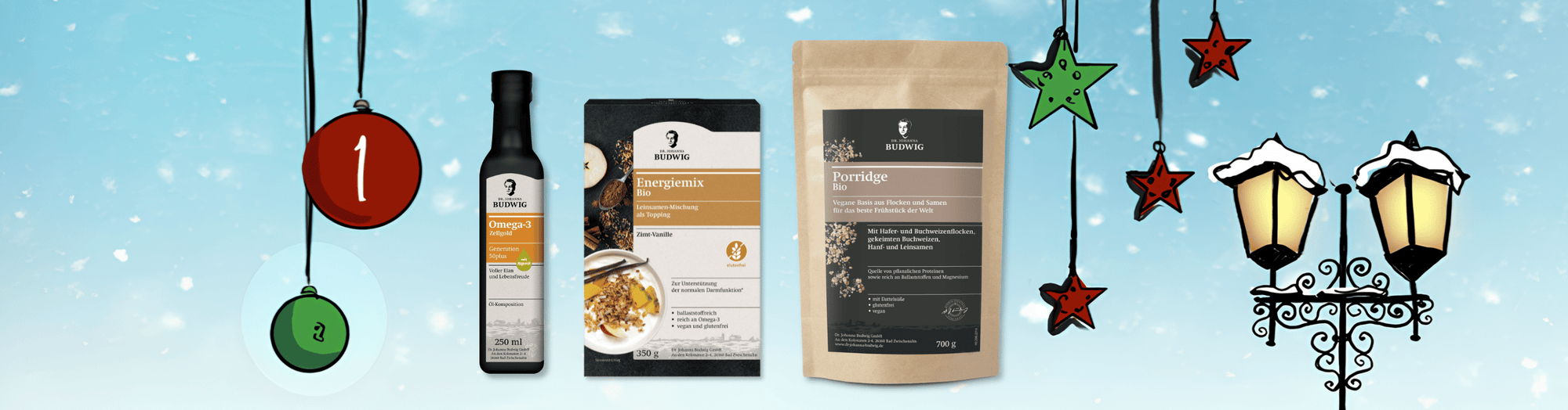 Ihre Gewinnschance am 1.12.: 3 Frühstücks-Sets mit Porridge, Bio Energiemix Zimt-Vanille & Zellgold 50plus von Dr. Budwig
